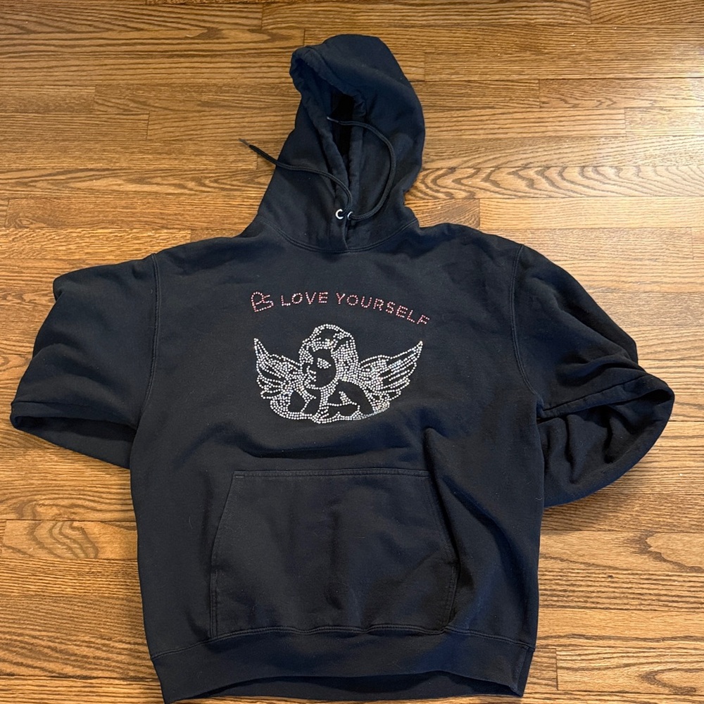 Port and Company Black "Love Yourself" Angel Graphic Hoodie Size Large